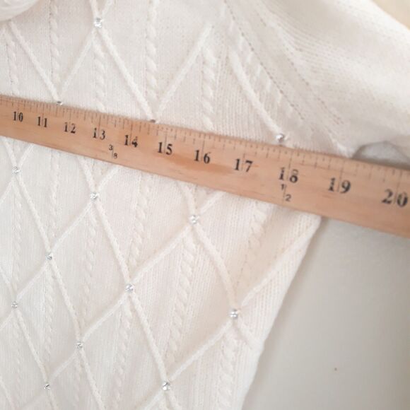 New York & Company Cowl Neck Sweater Women Med. Ivory Diamond Pattern Rhinestone - Picture 6 of 10